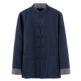 古朴典雅的唐装~冬季男士亚麻唐装加绒加厚休闲外套宽松禅茶服装