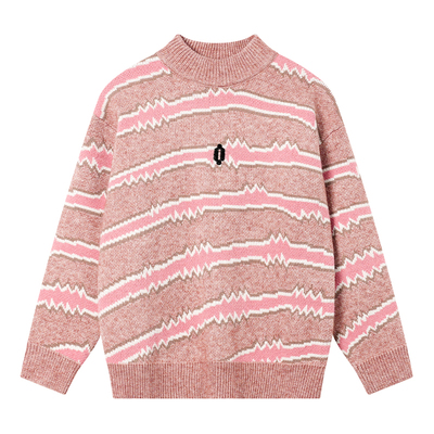 男童韩范半高领粉色条纹毛衣