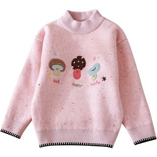 蔚未来女童毛衣秋冬款加绒加厚针织衫儿童洋气圆领上衣保暖毛线衣