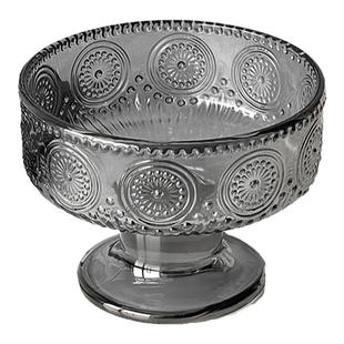 浮雕烟灰甜品碗高颜值家用女生夏天布丁奶昔雪糕冰淇淋高脚玻璃碗