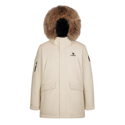 防水中长款毛领羽绒服骆驼工装