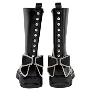 芭比童鞋女童靴子2025新款秋冬季棉靴公主皮靴加绒长靴儿童中筒靴