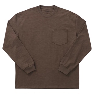 柴米重磅竹节棉宽松落肩长袖T恤男圆领小领口纯棉打底衫美式复古