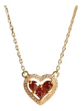 S925纯银爱心石榴红锆石吊坠项链