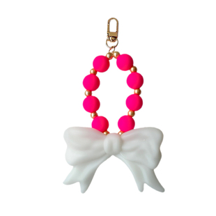 Candies原创个性时尚女生通用玫红串珠蝴蝶结手机挂饰