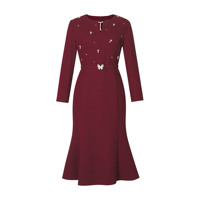 laDiKoZi拉蒂寇资同款25春秋冬新款收腰重工纯手工钉珠鱼尾连衣裙