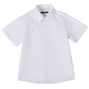 罗蒙儿童白色短袖衬衫男童加肥加大学院风夏季小学生胖童校园衬衣