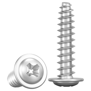 304不锈钢十字圆头带垫平尾自攻螺丝镀镍自带垫片平尾自攻钉M2-M4
