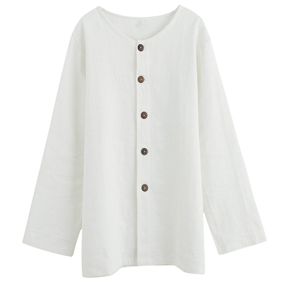圆领长袖中国风无领衬衫