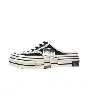 「鞋登」包头半拖帆布鞋厚底2025新款增高懒人板鞋拖女外穿乞丐鞋