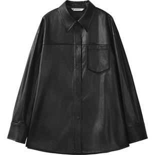 播商场同款黑色机车衬衫女24春秋波嘻复古英伦风外套BDR3CD1703