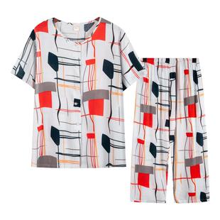 2026新款妈妈棉绸睡衣女夏款短袖长裤夏季人造棉中老年家居服套装