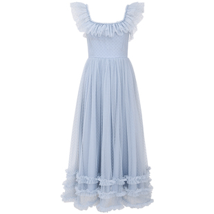 从那以后法式蓝色芭蕾长裙仙女风裙子小飞袖公主连衣裙女夏季新款