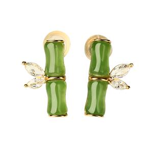 三八妇女节礼物宫里上新和田玉耳钉女士玉石竹子耳饰绿色耳环国风