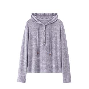 依凡芙欧美风新款设计感卫衣女连帽针织衫灰色套头体恤薄款上衣