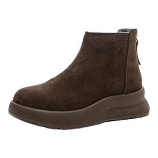 宽胖脚肥大码女鞋41-43棉靴2024冬款真皮时尚保暖休闲短靴2518-3