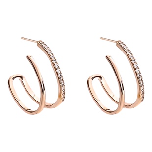 AJIDOU阿吉豆耳环女简约几何双环镂空玫瑰金圆圈款圆环高级感耳钉