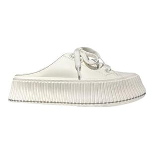 wsws韩版真皮厚底小白鞋包头半拖鞋女春夏外穿懒人一脚蹬板鞋凉拖