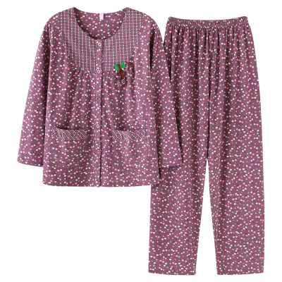 中老年人睡衣开衫长袖妈妈套装