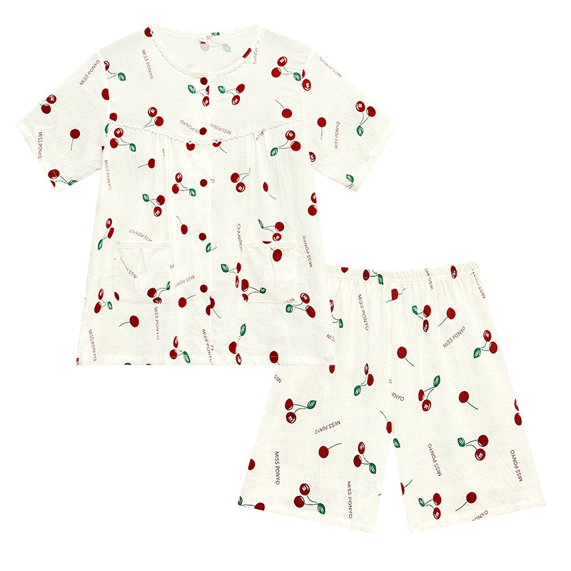 云朵棉薄款睡衣女夏季圆领短袖短睡衣/家居服套装