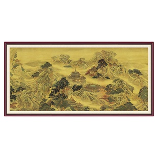 蓬莱仙境图壁画国画山水画墙纸电视客厅背景墙佛堂道家仙堂壁纸