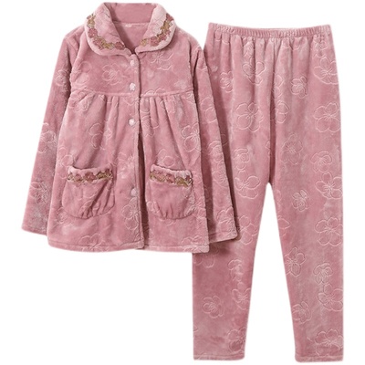 珊瑚绒中老年妈妈加厚女士家居服