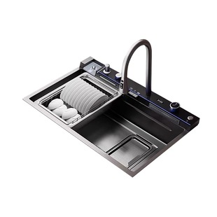 JOMOW鲸鱼飞雨瀑布水槽厨房304不锈钢集渣大单槽纳米多功能洗菜盆