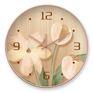 创意装饰画花卉挂钟家用餐厅创意画北欧现代简约静音客厅挂墙时钟
