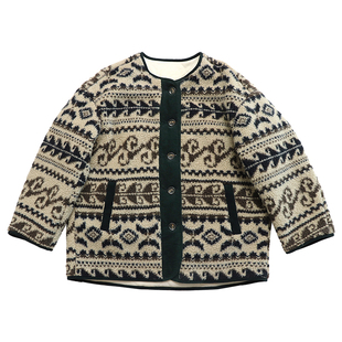 鹿与飞鸟“松仁栗子派”仿羊羔毛双穿绗棉提花棉服/马甲7031/7044