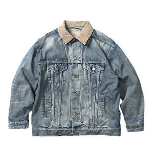 现货 MADNESS灯芯绒领牛仔夹克 余文乐同款日产水洗做旧牛衣外套