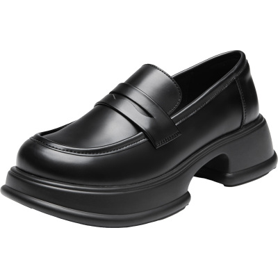 大东女鞋乐福鞋中跟套脚圆头单鞋