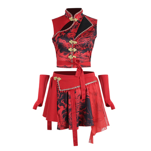 国风女团演出服2025新款套装红色性感舞蹈服kpop国潮爵士舞服装女