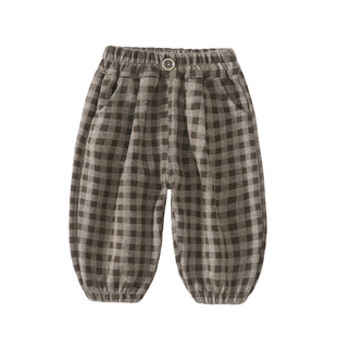 男女宝宝春秋休闲裤童裤长裤儿童小童休闲宽松卫裤灯笼裤格子裤