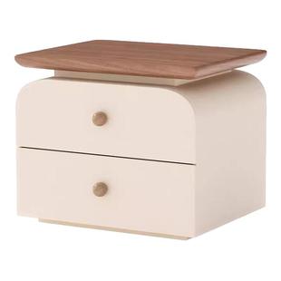 三梦实木床头柜中古风家用卧室智能带灯奶油风小型窄收纳床边柜子