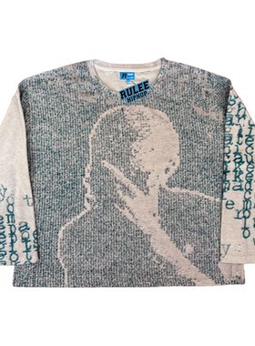 RULEE黑怕 Blonde像素风Frank Ocean秋冬复古说唱宽版圆领长袖