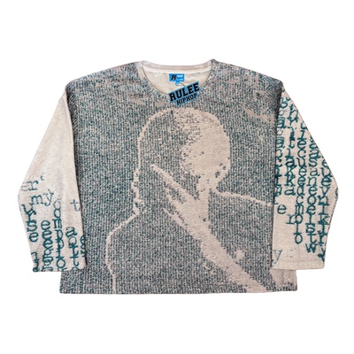 RULEE黑怕 Blonde像素风Frank Ocean秋冬复古说唱宽版圆领长袖