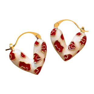 红色复古爱心耳环2025新款爆款轻奢高级感港风耳饰女独特耳钉耳扣