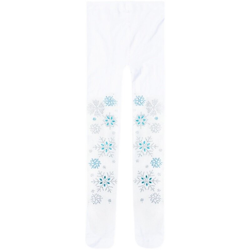 春夏女童烫钻雪花连裤袜冰雪奇缘爱莎公主舞蹈袜儿童打底裤白色
