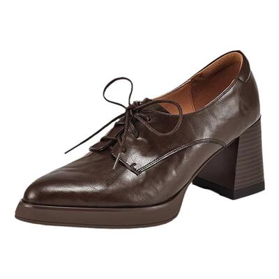 小皮鞋女巨显高复古棕色深口