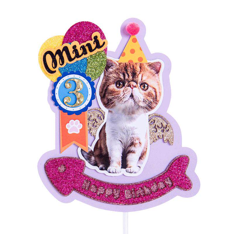 生日猫咪派对蛋糕插牌