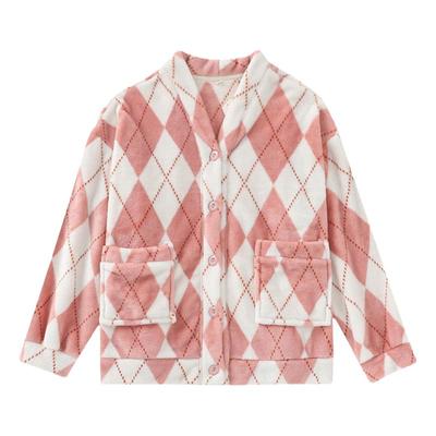 冬季加厚法兰绒睡衣上衣日系格子