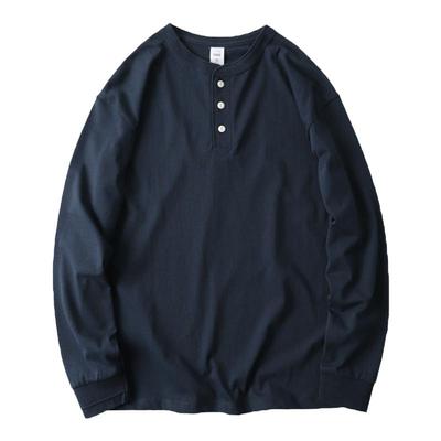 美式休闲亨利领全色纯棉长袖T恤