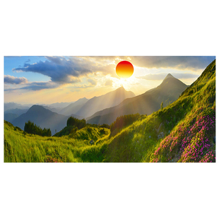 山脉图太阳旭日东升森林金山意境自粘壁画有山无水树木镇宅招财画