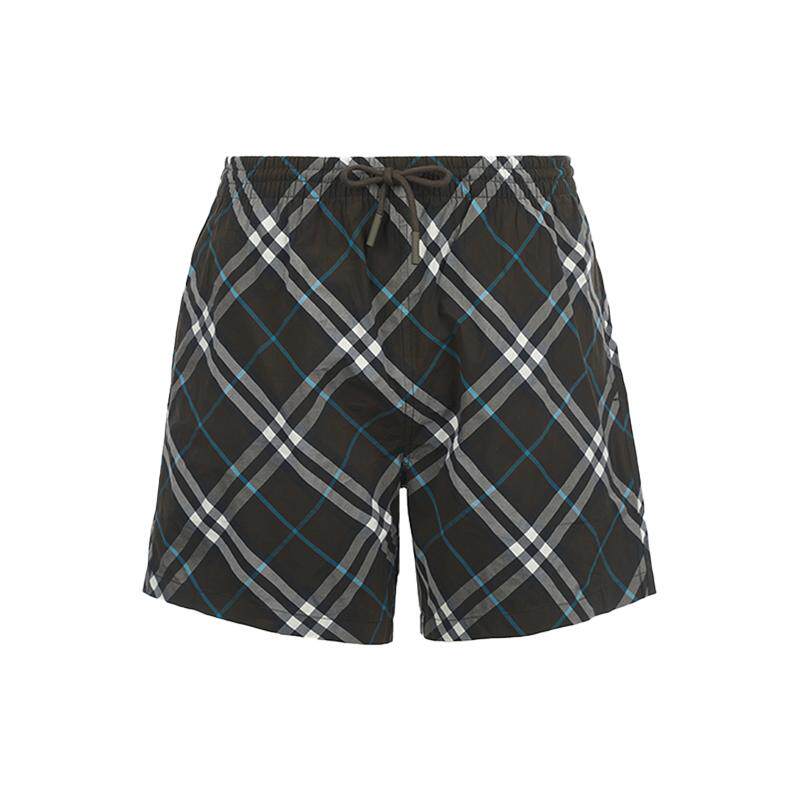 【自营】BURBERRY/博柏利男士夏季格纹抽绳松紧腰直筒短裤沙滩裤