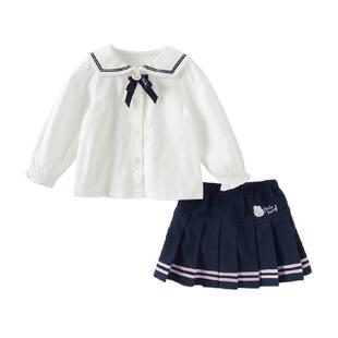 戴维贝拉2026春装新款女童半身裙套装儿童宝宝学院风衬衫两件套