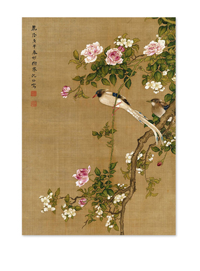 国画工笔花鸟画中国风古典艺术装饰画芯国潮中古风餐厅墙自粘贴画