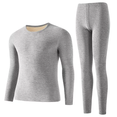 羊羔绒保暖内衣男款圆领中领套装