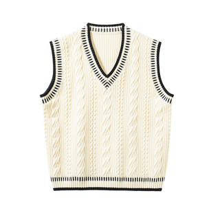 Hualun秋冬学院风麻花毛衣男休闲V领背心针织衫潮流宽松坎肩上衣