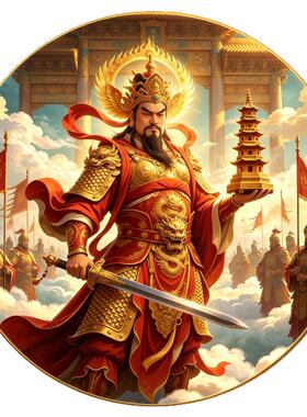 天兵托塔李天王圆墙贴画好撕无残胶居家镇宅保平安遮瑕装饰贴纸画