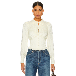 HEARTLOOM 法式复古衬衫绸缎泡泡袖上衣收腰显瘦上装REVOLVE小众